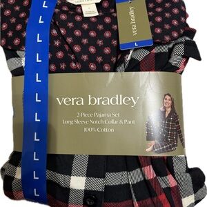 Vera Bradley Black Red White Plaid 2-Piece Cotton Pajama Set